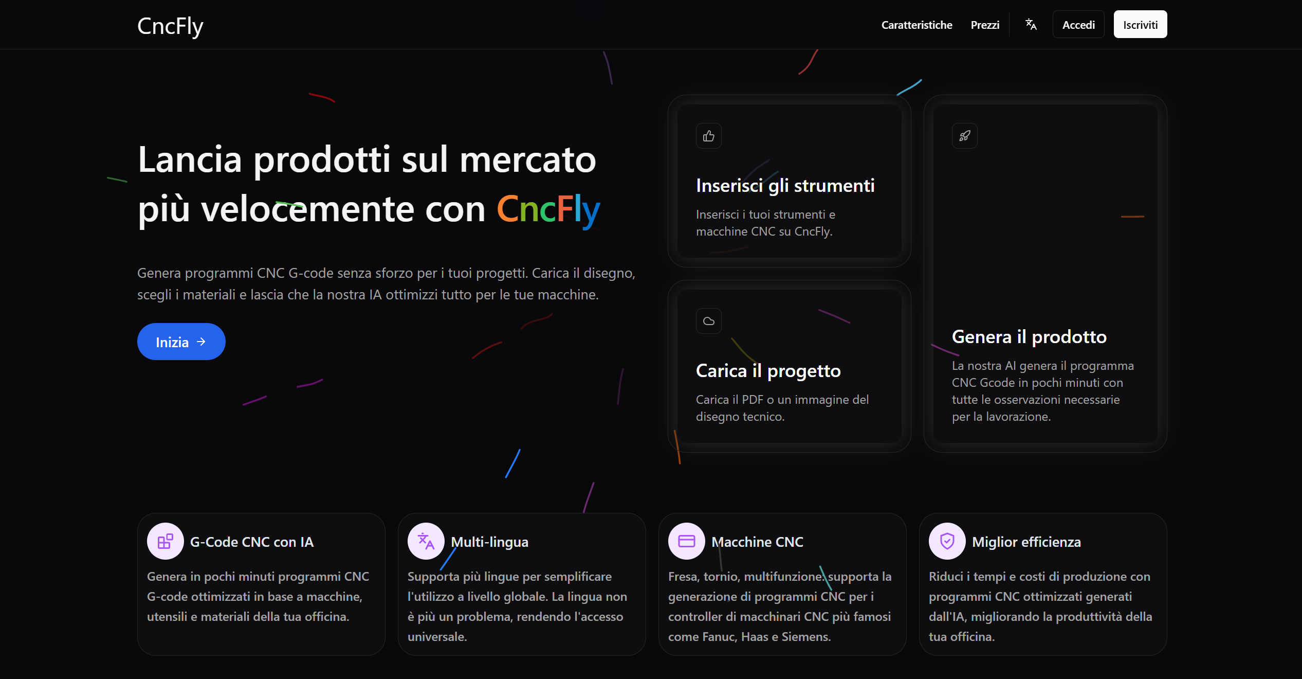 Homepage of the CncFly platform for G-Code generation