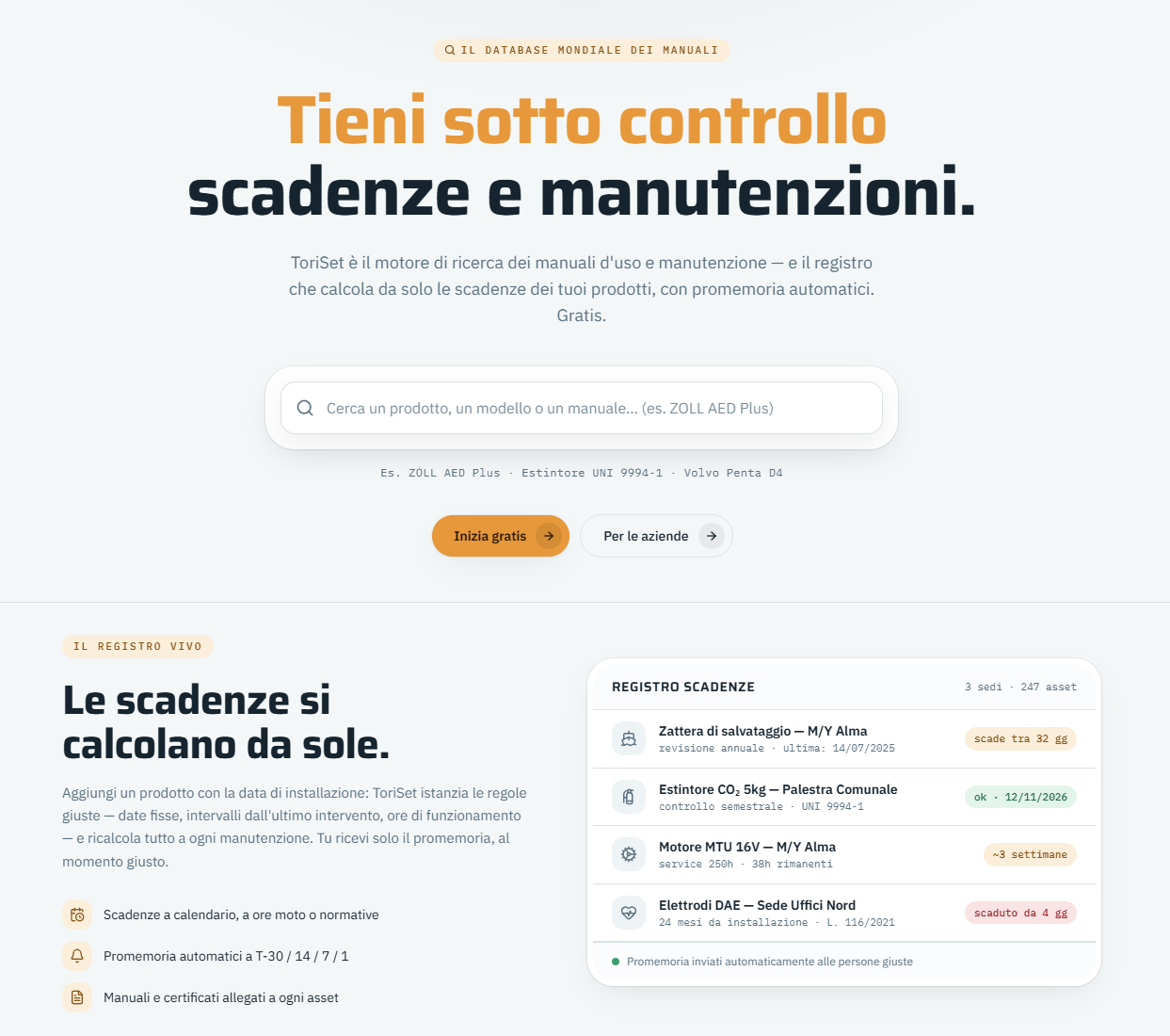 ToriSet: manual search and maintenance due-date register